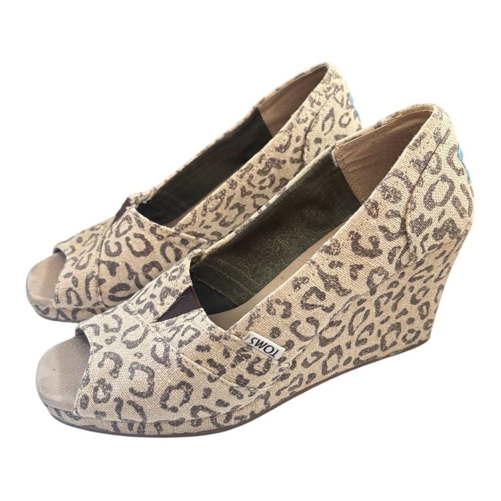TOMS Leopard Print Peep-Toe Wedge Heels - Size 8M gently used